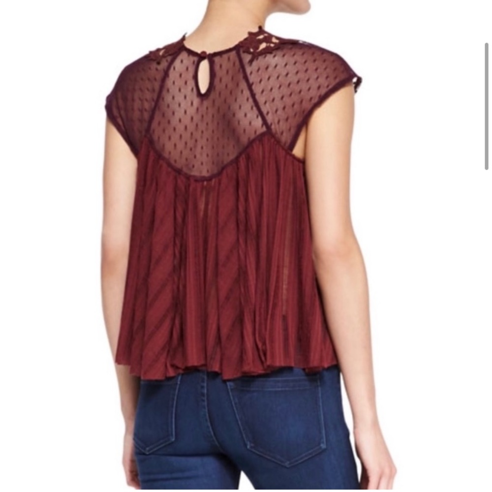 Free People Stars Align Lace Sleeve Swing Top - Picture 2 of 6